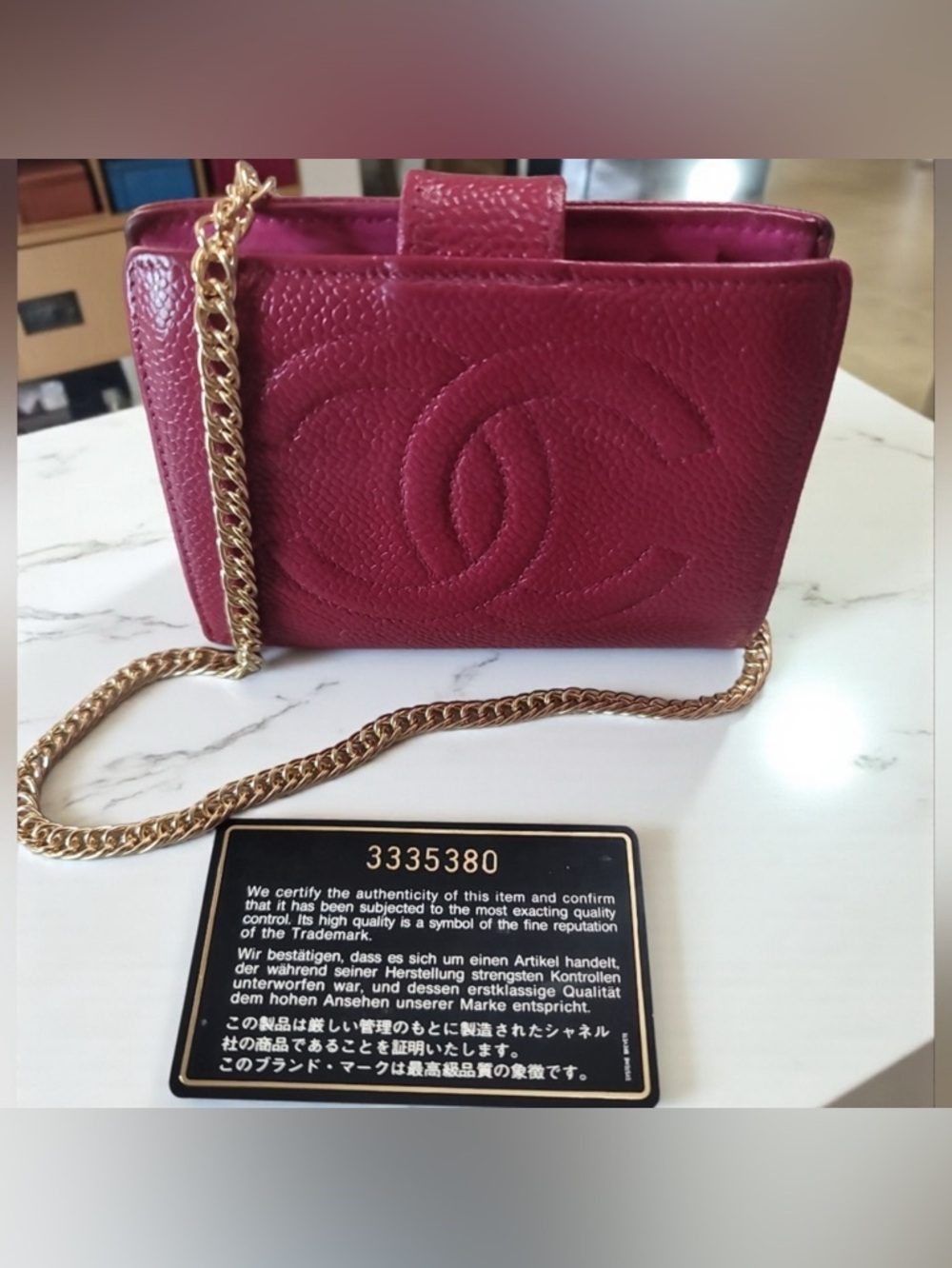 Chanel Pink Caviar Quilted Wallet-On-Chain with Gold Chain - Picture 2 of 11